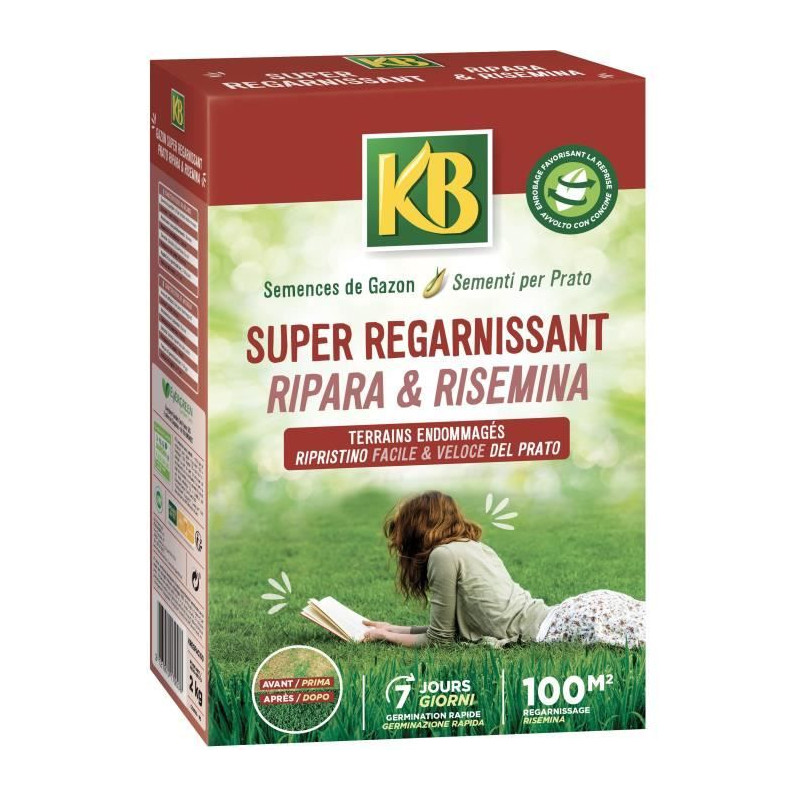 Semences gazon kregfac100 - super regarnissant 2 kg - pour terrains ombragés - germination rapide 7 jours - pour 100m²