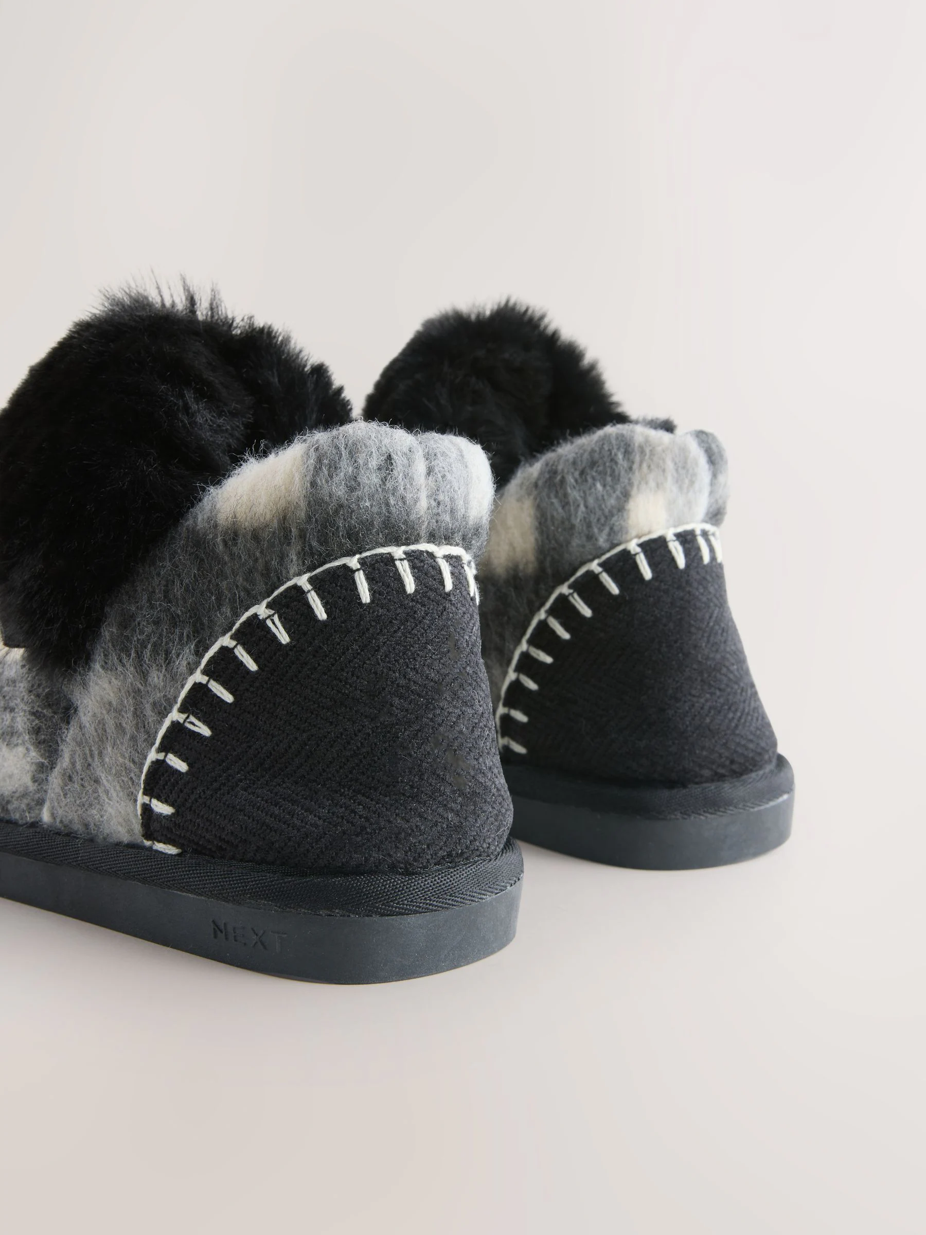 Grijs geruit - Faux Fur Brush Boot Slippers