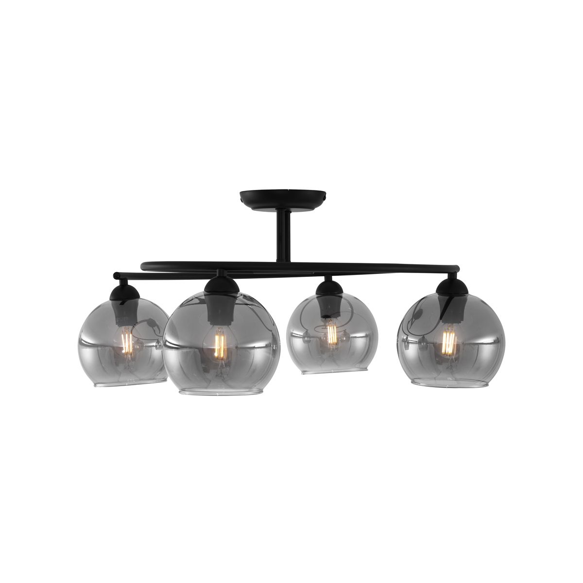Moderne plafondlamp zwart met smoke glas 4-lichts - Alanis