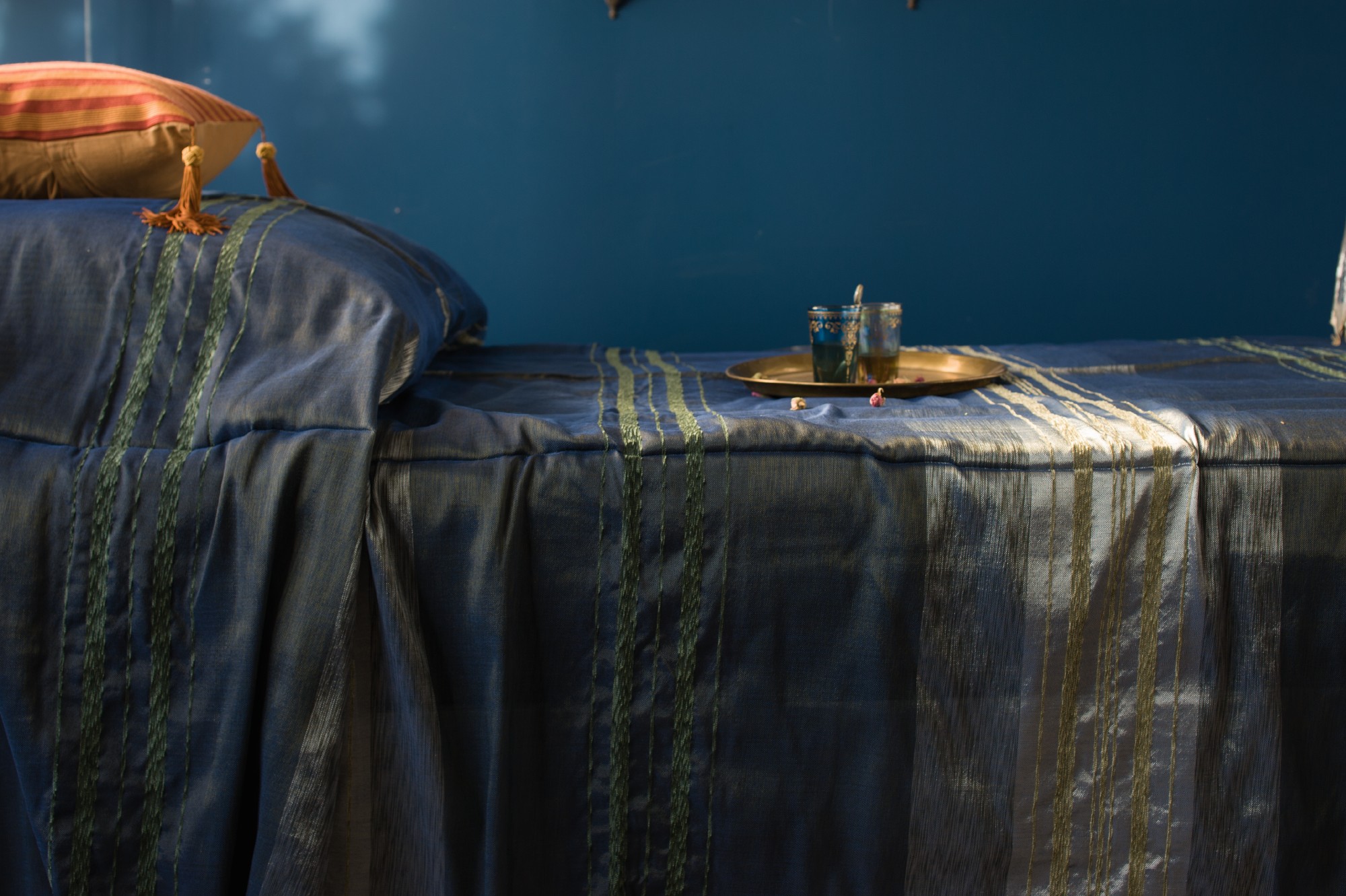 Decke aus Sabra, blau, T 300 cm, B 200 cm von fischer's lagerhaus