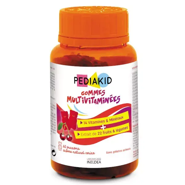Pediakid Multivitaminas em Goma, Sabor Cereja, 60 unidades