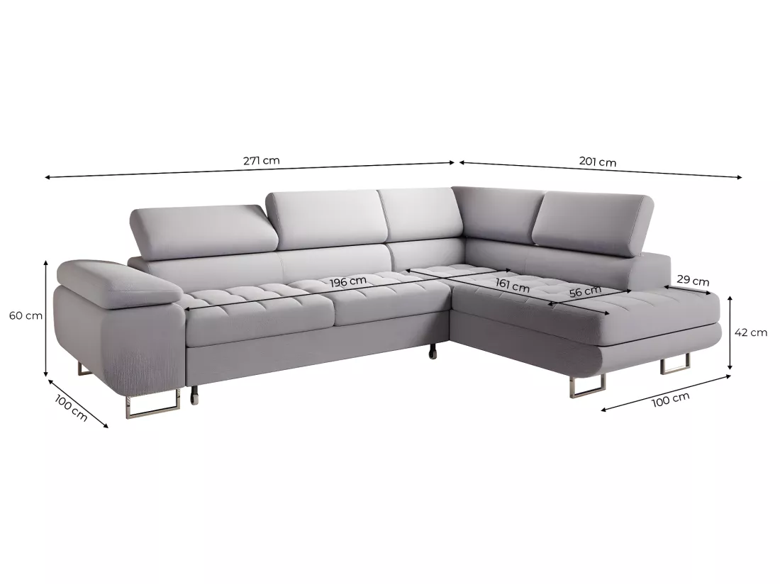Canapé d'angle convertible droite 4 places Eden Gris