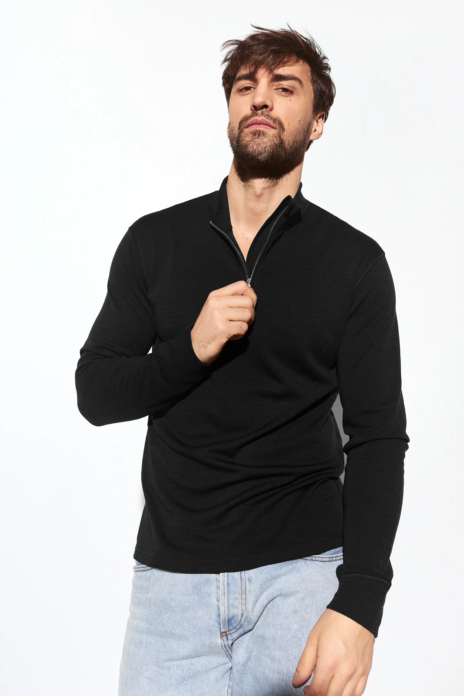 Panos Emporio Pe Wool Bamboo Half Zip Sweater Black