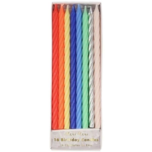 Meri meri lange feestkaarsjes gedraaid - neon - 16st
