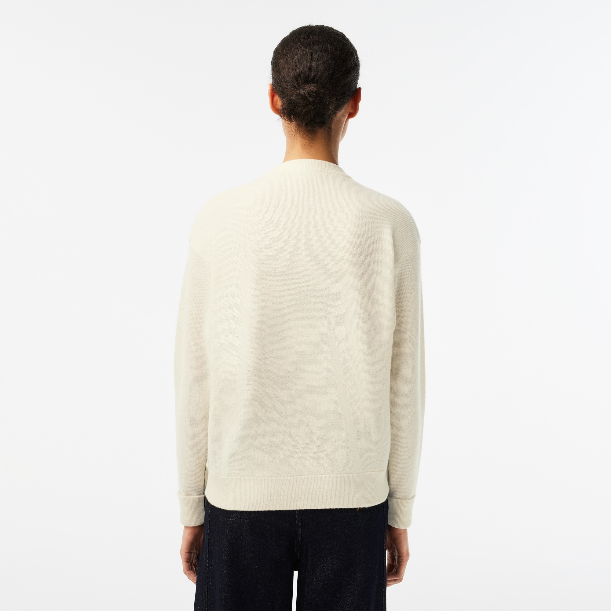 Pull femme Lacoste col en V uni en laine Pullovers - Blanc - Lacoste - Femme