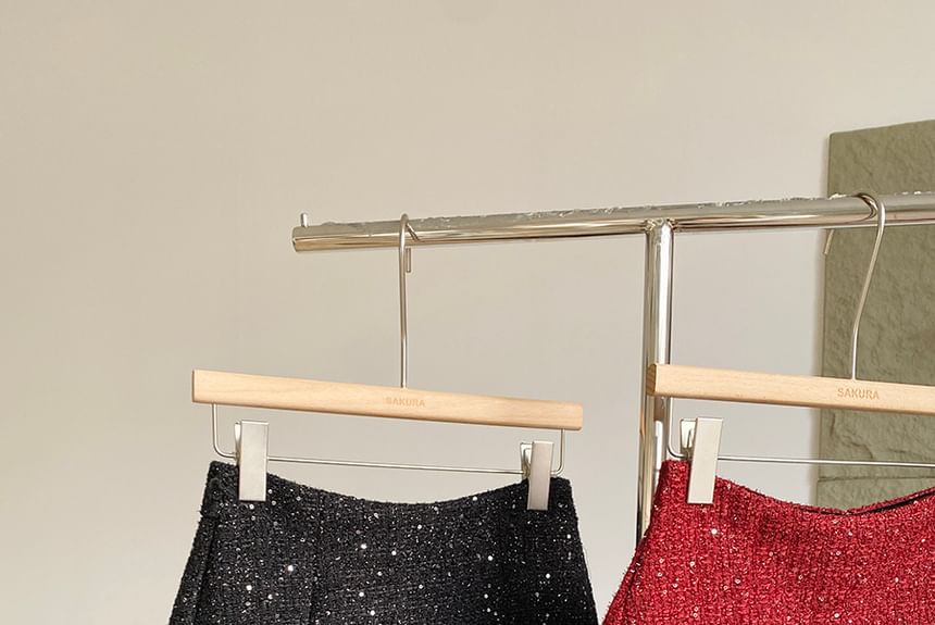 DIYI - Hoge taille glitter strik accent tweed shorts