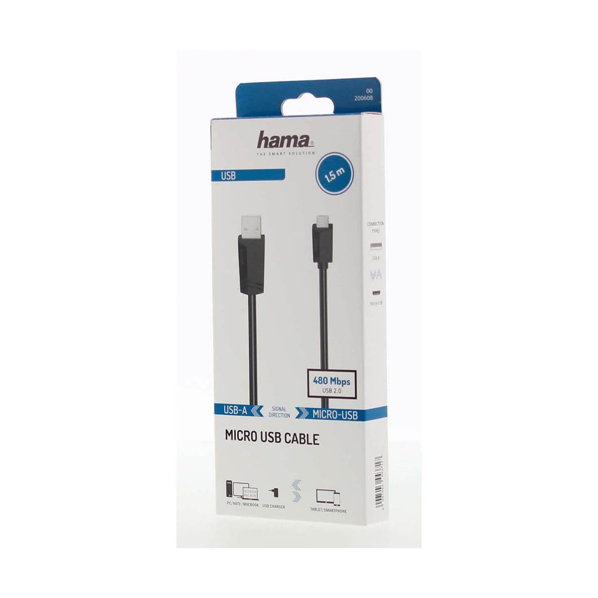 HAMA Kabel Micro-USB 2.0 480 Mbit/s 1,5m Svart