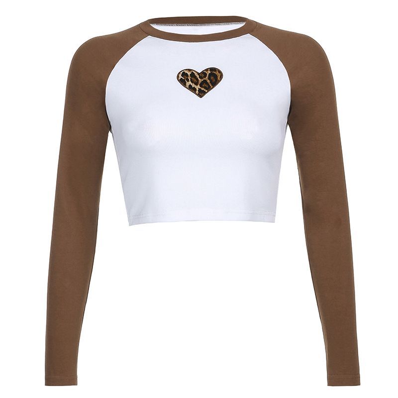 Trisica - Raglanmouwen luipaardprint hart cropped T-shirt
