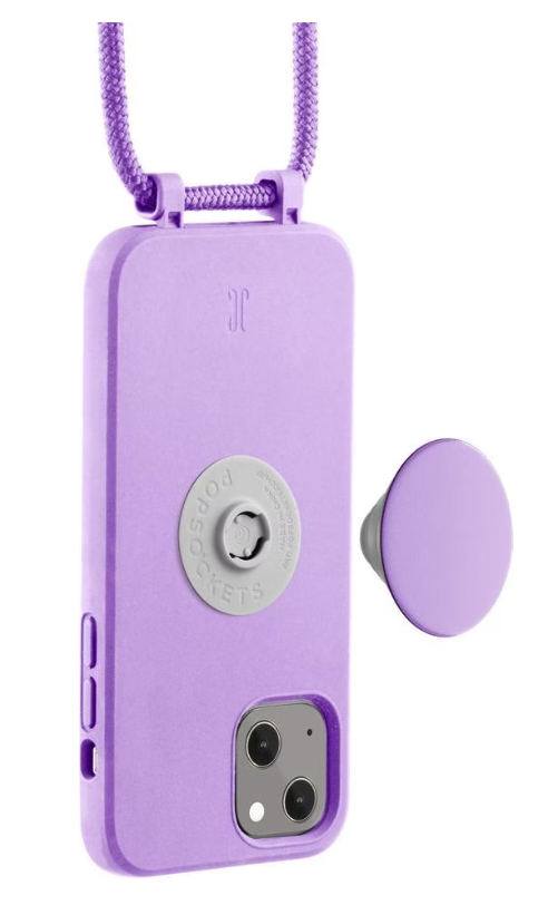 (by Just Elegance) iPhone 13 PopGrip 3in1 Necklace Gummi Hülle   Handykette (150cm)   PopSockets (30132) - Lavendel