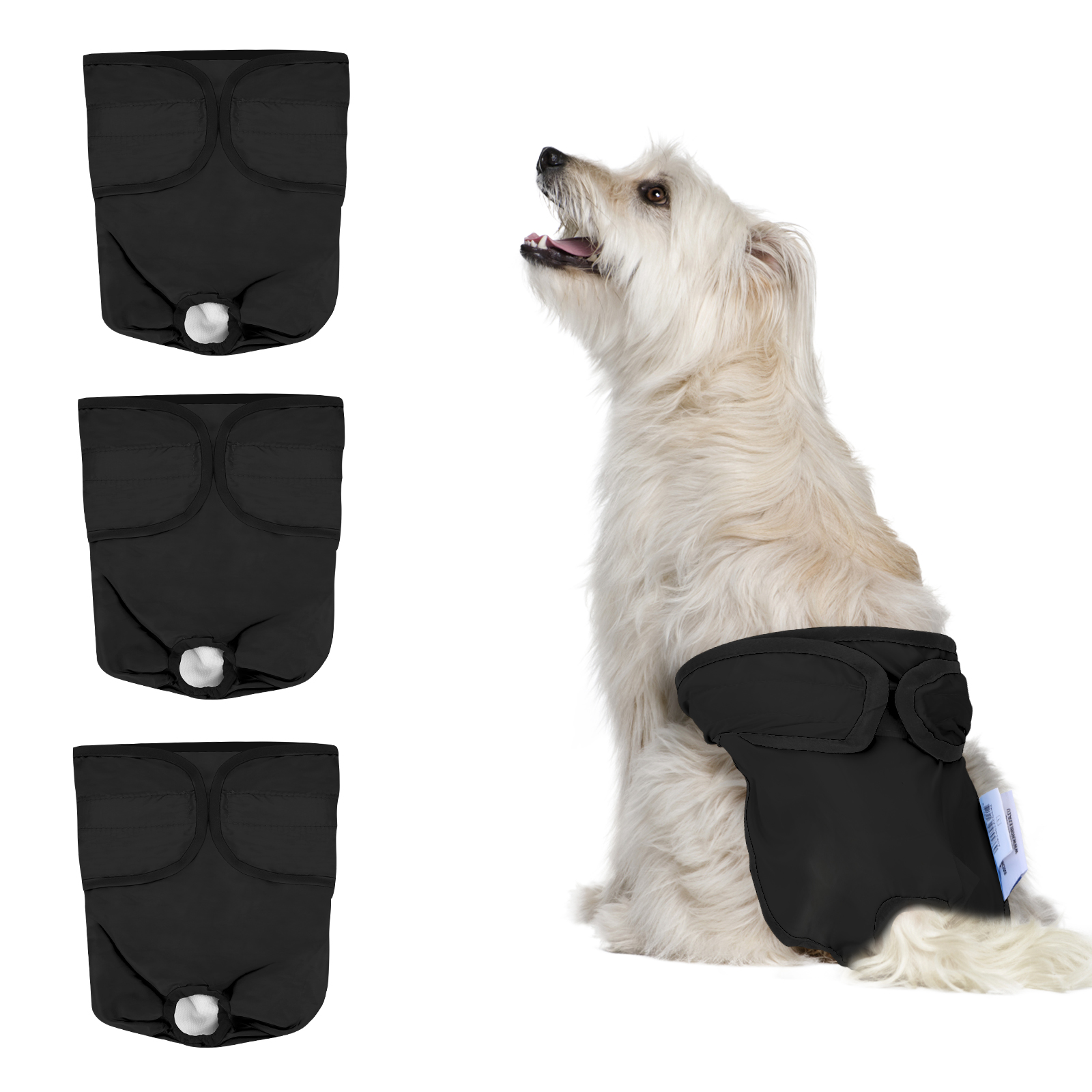 Nobleza 3x Fraldas Laváveis para Cães, Calcinhas Higiênicas para Cadelas no Cio, Fralda Sanitária Reutilizável para Cães (Cintura M 32-37,5cm, Pacote com 3, Preta)