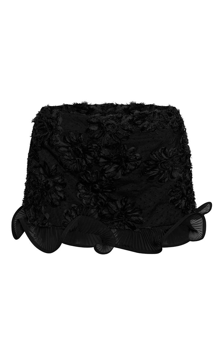 Noir Ensemble Jupe Mini À Ourlet À Volants En Dentelle Florale Boucle