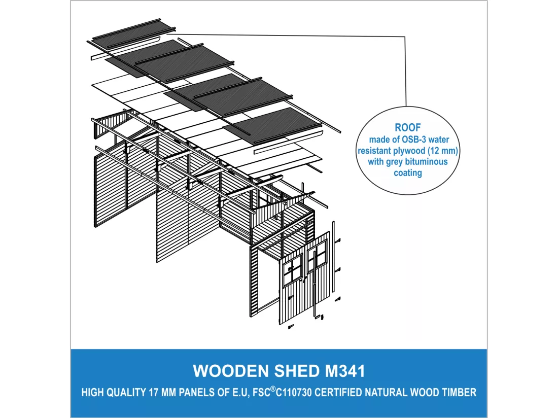TIMBELA M341 Abri de Jardin en Bois (sans paroi latérale)- 10 m2