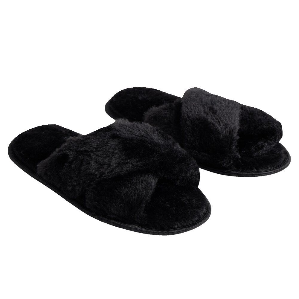 Chaussons femme noir peluche brides croisée T38/39