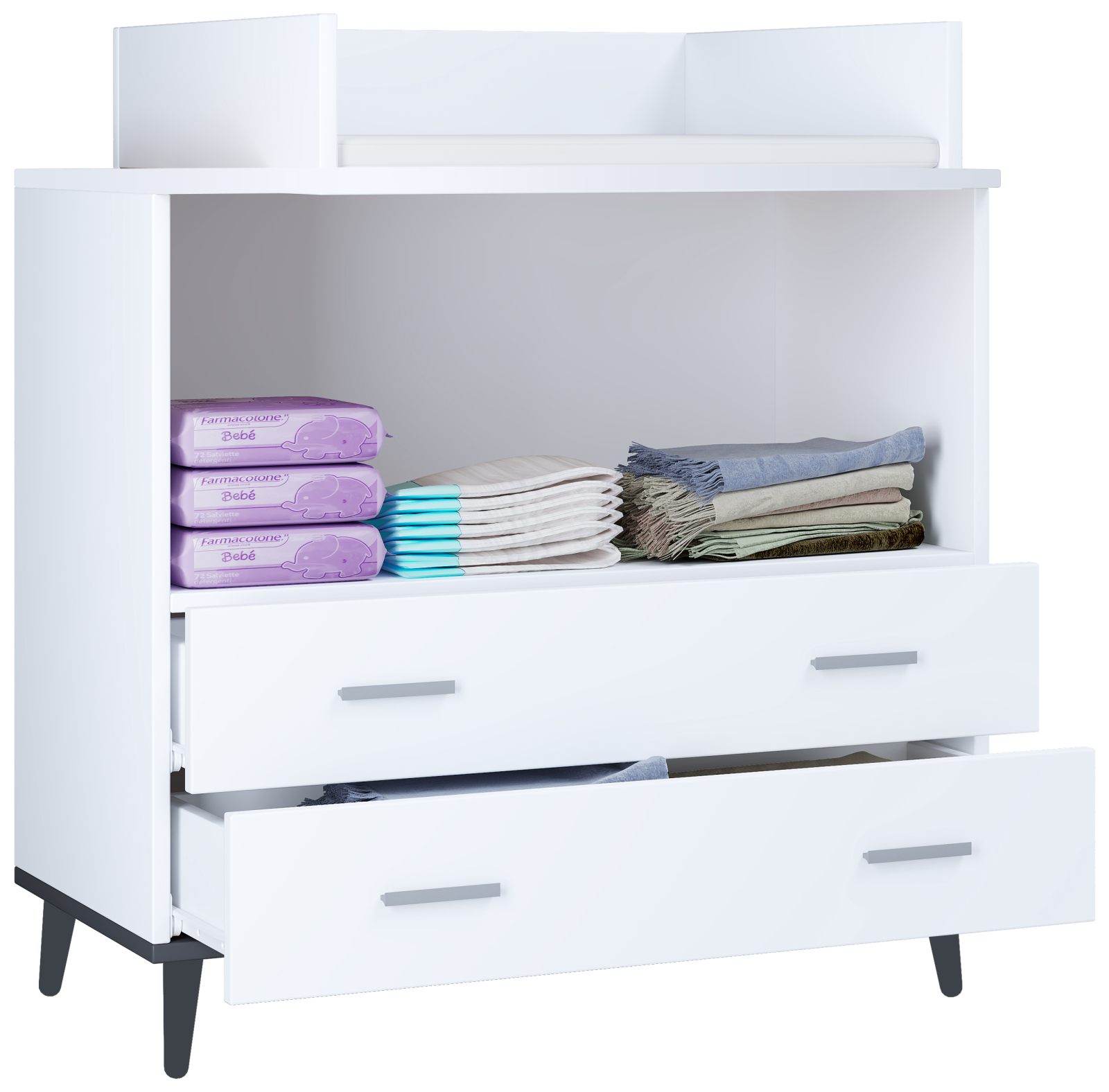 Wickeltisch LANDOS - weiß - anthrazit - 80 cm breit