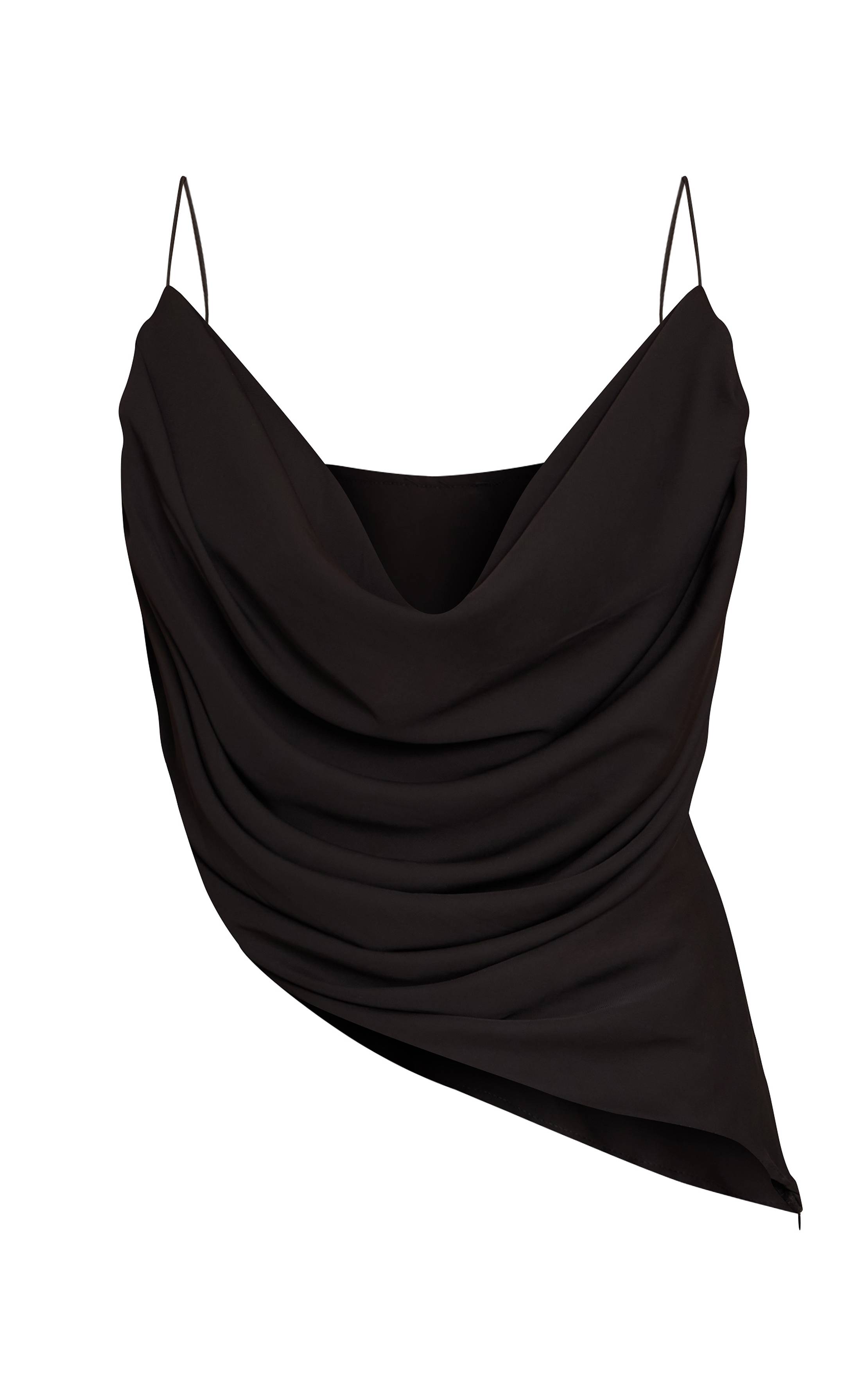 Noir Top Drapé En Satin À Encolure Cowl Plongeante
