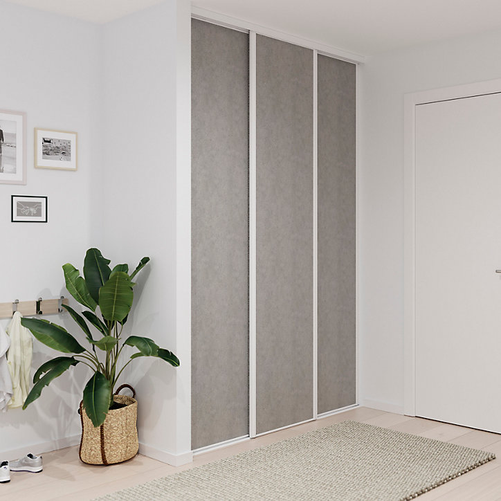 Porte de placard coulissante béton profil blanc GoodHome Arius H. 248,5 x L. 62.2 cm + amortisseurs