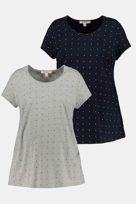 Bellieva-T-Shirts, 2er-Pack, Rundhals, Halbarm, seitl. Raffung, Biobaumwolle, GOTS