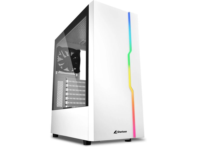 Sharkoon PC-Gehäuse RGB Slider Weiss Stylischer Gaming-Mid-Tower mit Sichtfenster und RGB-LED-Streifen