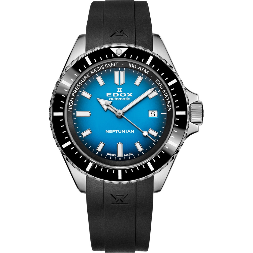 Edox Neptunian Date Automatic Blau / Kautschuk