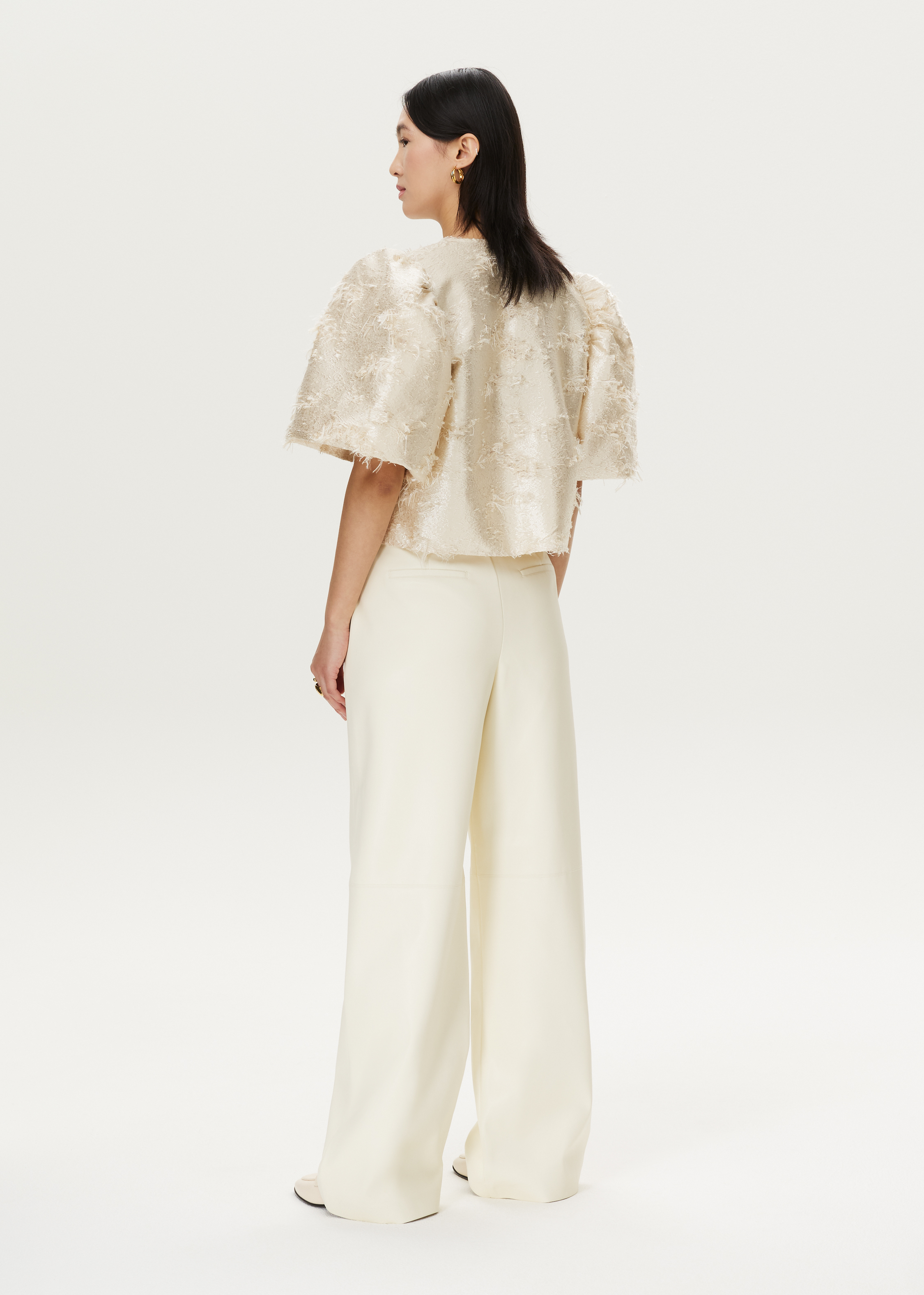 Jacquard blouse met rafels