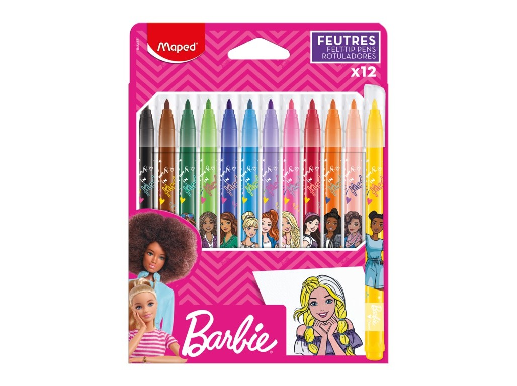 CANETAS DE FELTRO MAPED BARBIE 12 UNIDADES