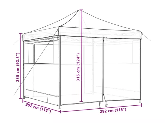 Tente de réception pliable escamotable avec 4 parois latérales