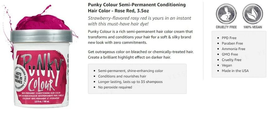 Punky Colour - Semi-permanente conditionerende haarkleur Rose Red