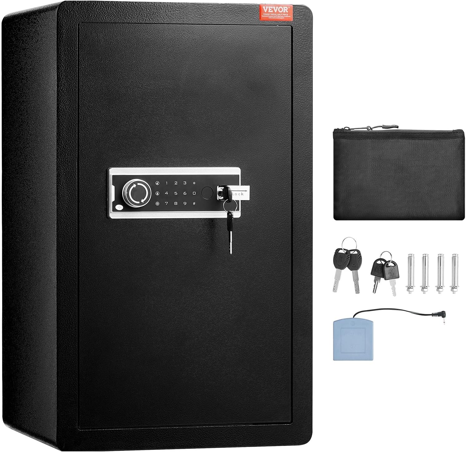 VEVOR Safe Tresor mit feuerfester Geldtasche, Einzeltür-Safe 4 Kubikfuß, 2 Trennwände, digitaler Möbeltresor mit Schlüssel Code, Wertsachenbox für Geld Schmuck, Geldtresor Schwarz