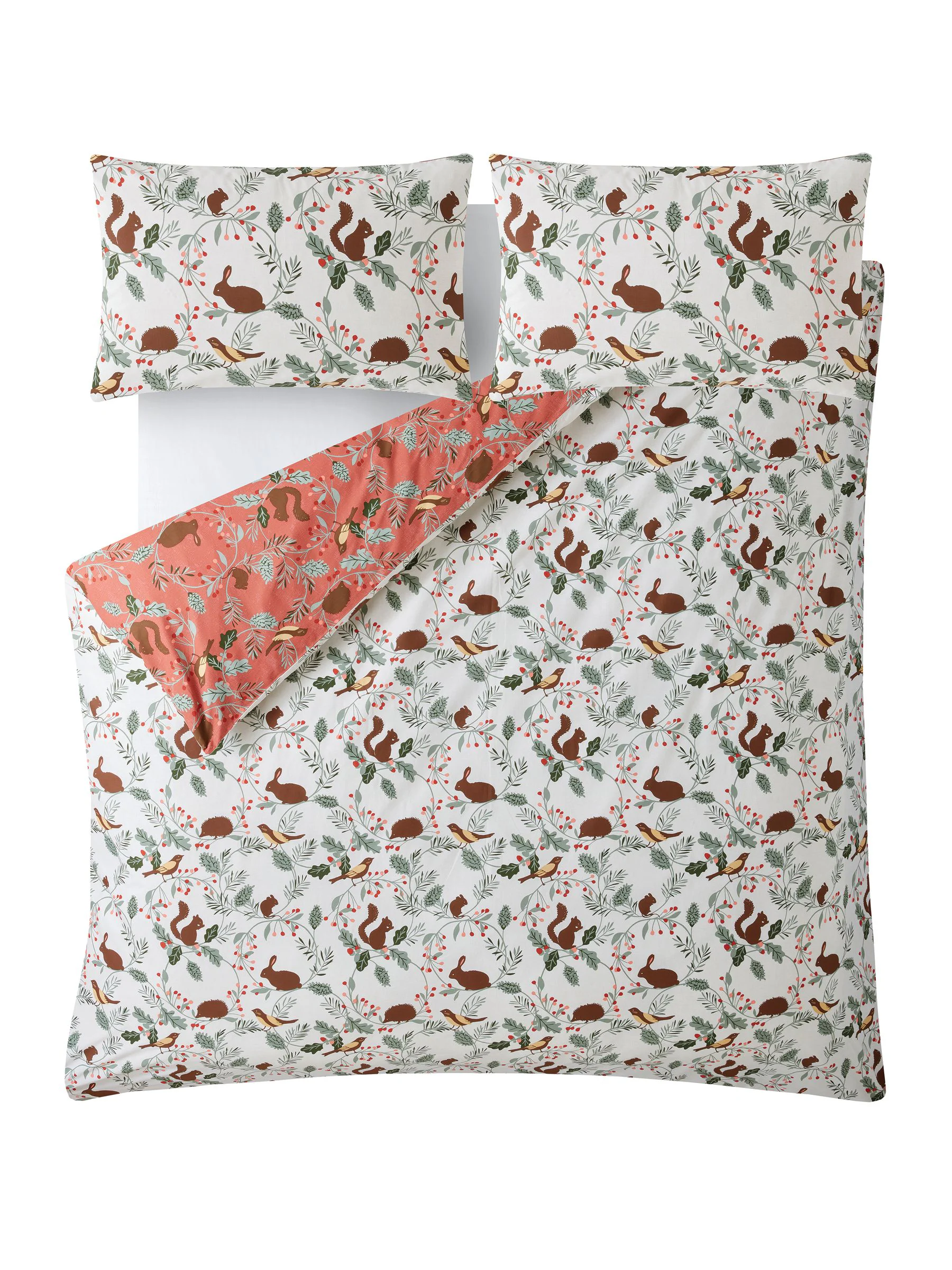 Laura Ashley Christmas 100% Cotton Autumnal Woodland Duvet Cover and Pillowcase Set