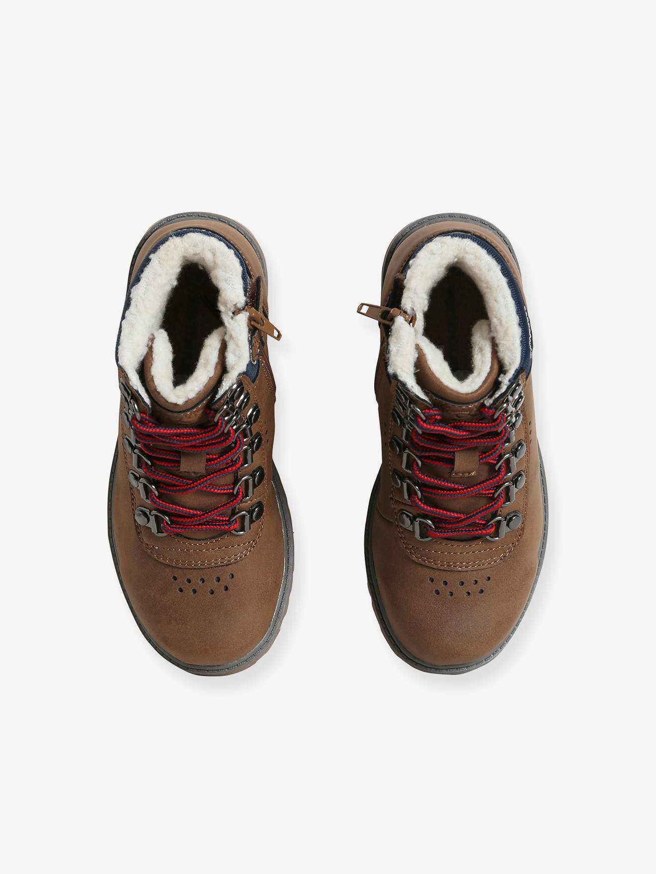 Botas de cano curto com zíper e cadarço, para meninos, marrom médio liso