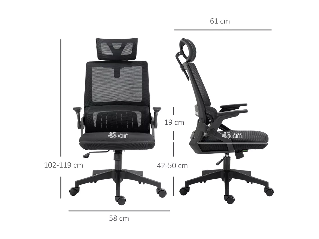 Chaise de bureau ergonomique réglable inclinable pivotante maille polyester noir