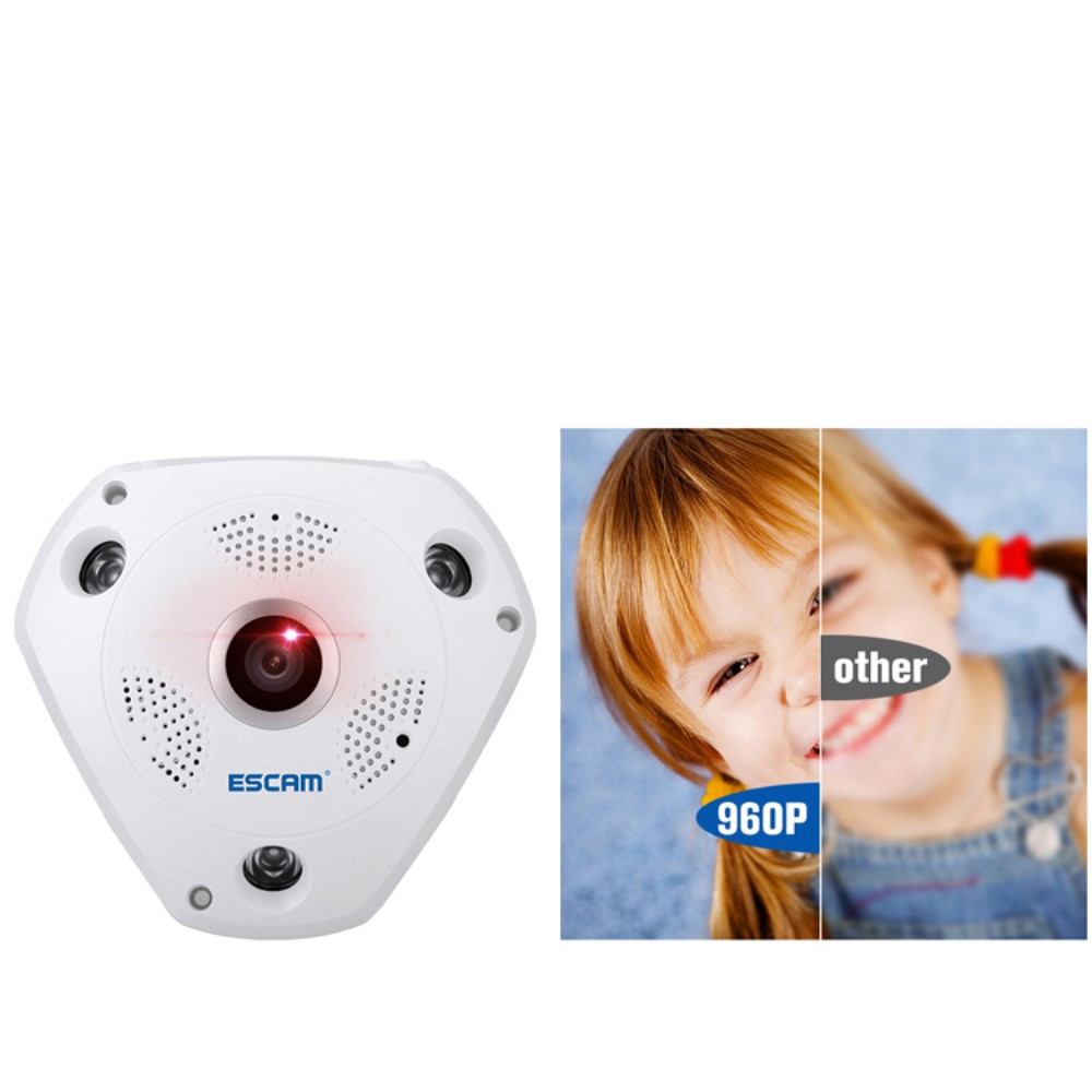 1.3MP VR Panorama WiFi IP Kamera FullHD 360° Fisheye Infrarot LED's Nachtsichtfunktion / Micro SD für iOS/Android - Weiss