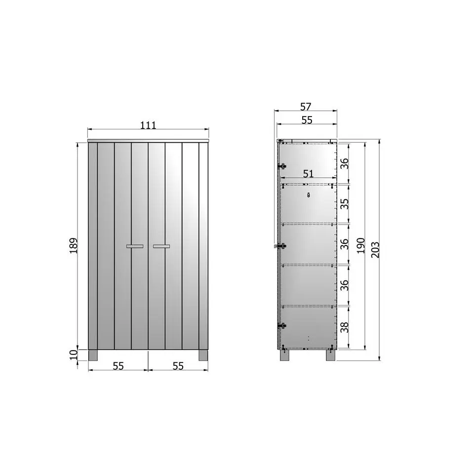 WOOOD Dennis Kast - Grenen Geborsteld - Staal Grijs - 111x202x55