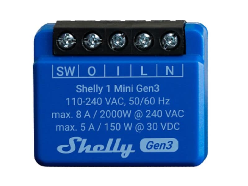 Shelly WLAN-Schalter Mini Gen3 WLAN-gesteuerter intelligenter Schalter, 1 Kanal, 8 A