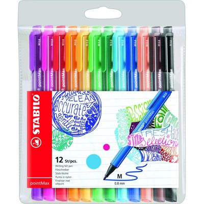 STABILO PointMax - 12 feutres d'écriture - pointe moyenne - couleurs assorties
