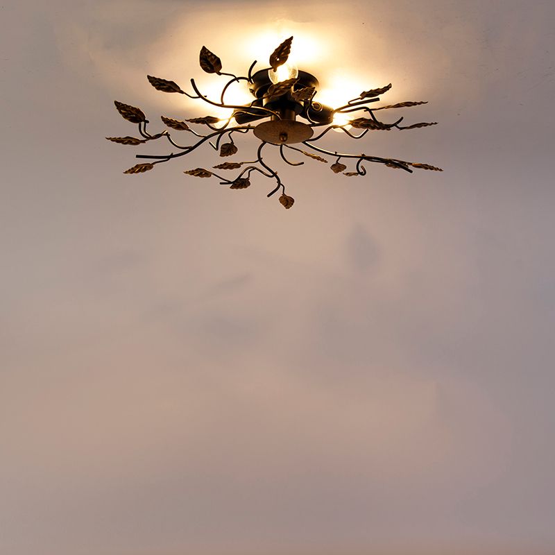 Vintage plafondlamp zwart met goud 50 cm 3-lichts - Foglie