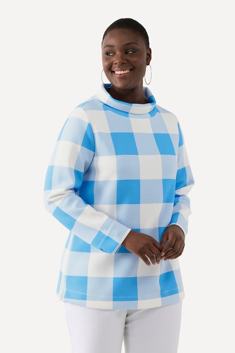 Sweatshirt, XL-Vichykaro Stehkragen, Langarm, Modalmix