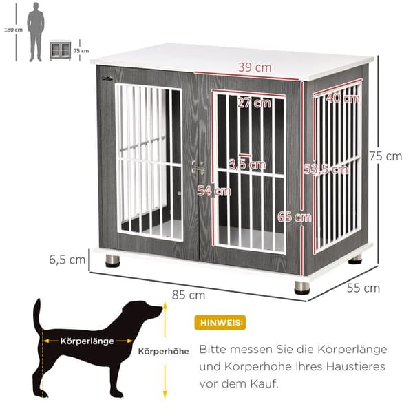 Hundekennel Transportboks I Tre Med Bordplate Og Pute, Bur For Smådyr, Sidebord, Grå+Hvit, 85X55X75Cm