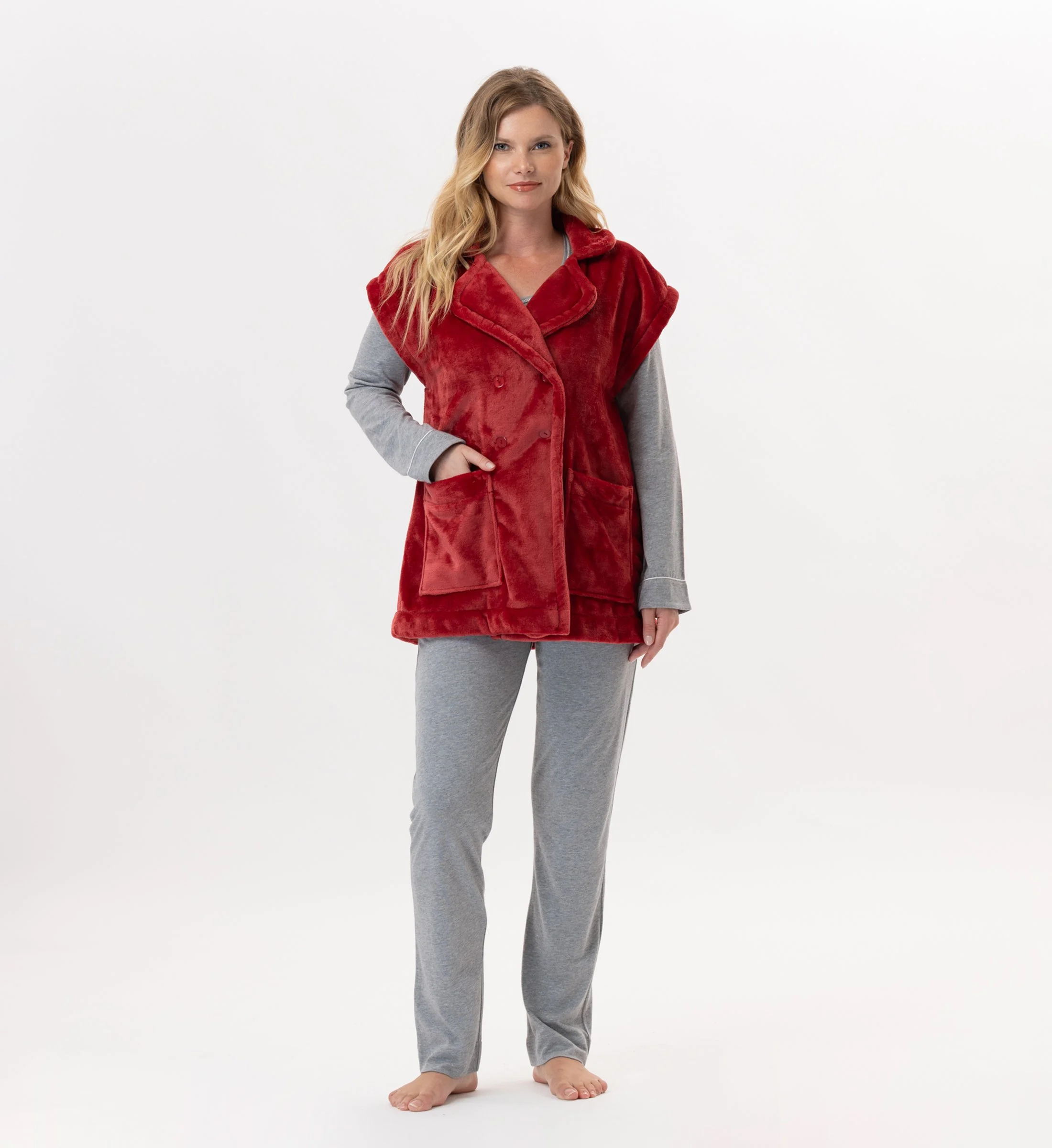ESSENTIEL 876 - Veste en peluche flanelle | Rouge