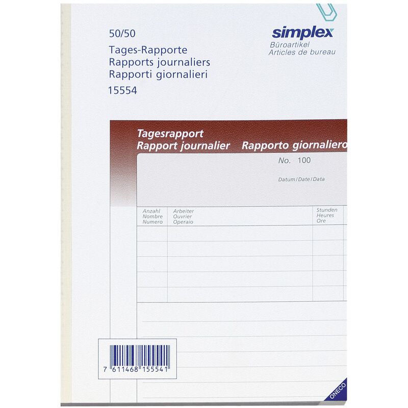 Simplex Durchschreibeblock Tagesrapport, 50/50, A5, weiss