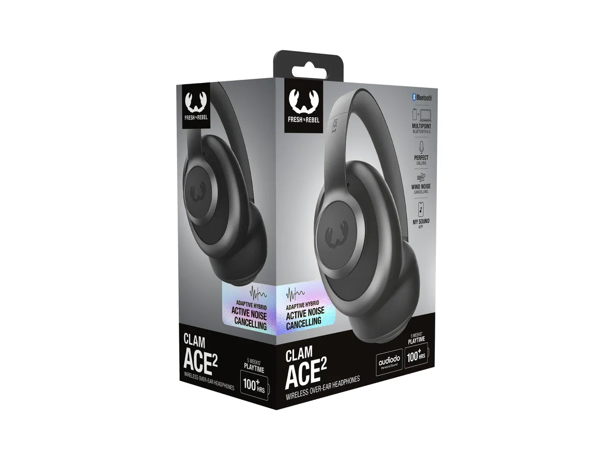 Clam Ace 2 Bluetooth 6.0 Kopfhörer Over-Ear Headset mit Adaptive Hybrid ANC (3HP4310SG) - Storm Grey