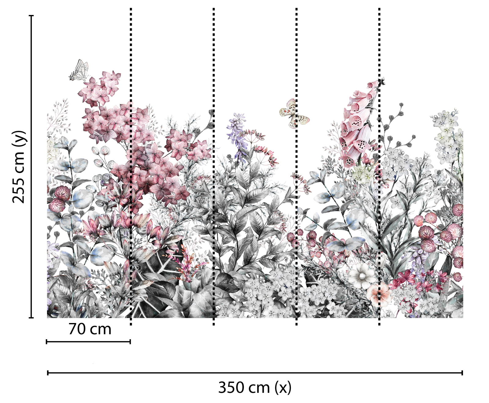 Fototapete DESIGNWALLS - rosa-grau - Blumen - 2,55 Meter