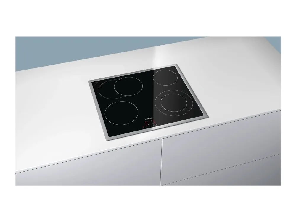Siemens iQ300 ET645HN17E - Keramisk kogeplade - 4 plader - Niche - bredde: 56 cm - dybde: 49 cm - med rustfrit stål-pynt - sort/rustfrit stål