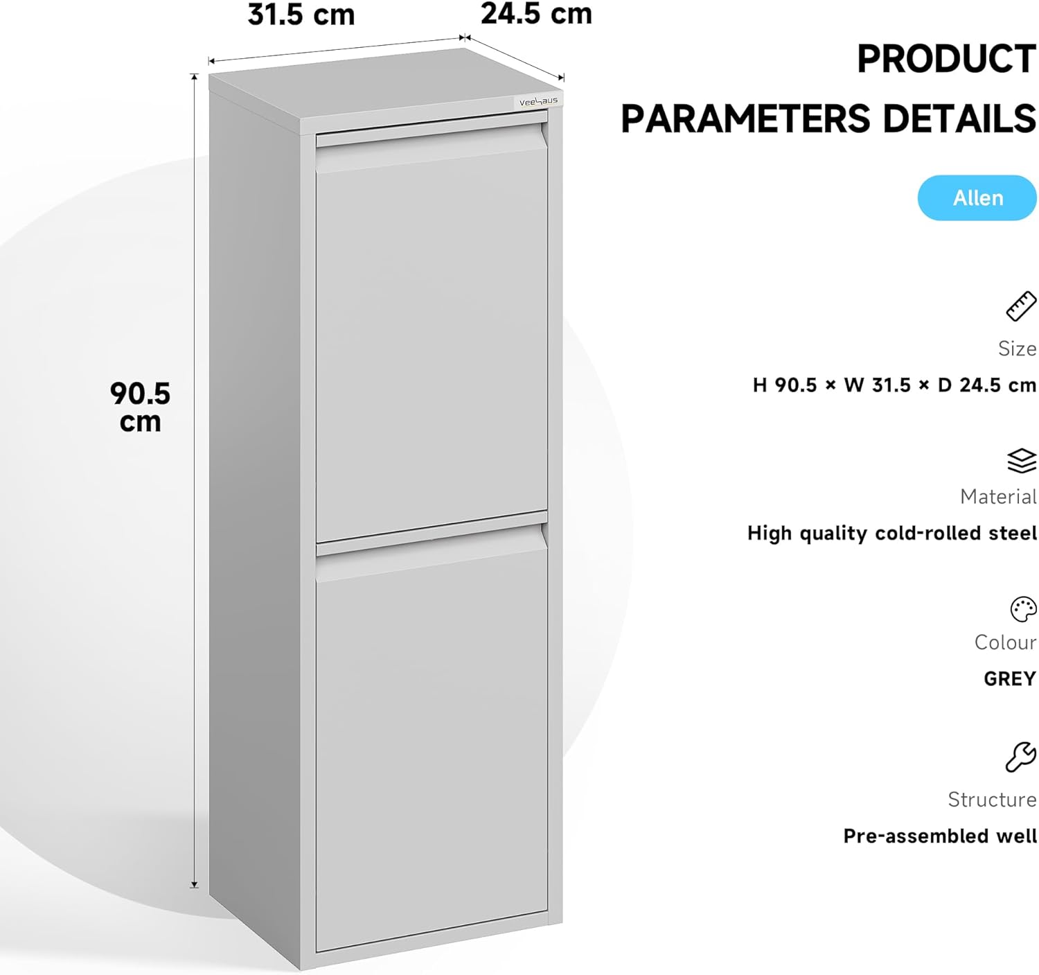Küche Mülleimer Für Den Vielseitigen Einsatz Mit Klappen Aus Edelstahl Stilvoller Abfalleimer Für Eine Effiziente Und Praktische Aufbewahrung ‎Grau (2 x 15 LT - 30 LT)