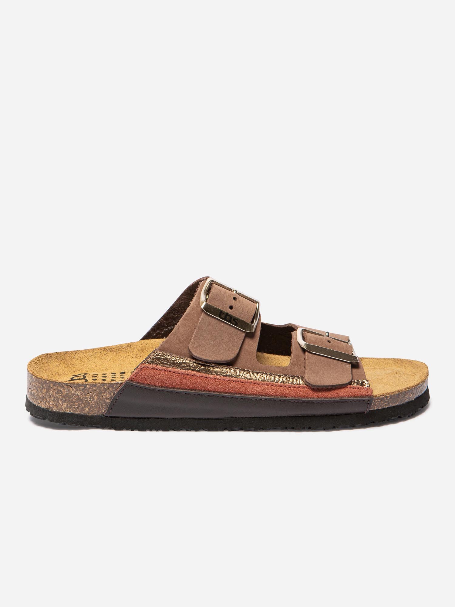 Mules Femme Cuir Fantaisie et Boucles Marron