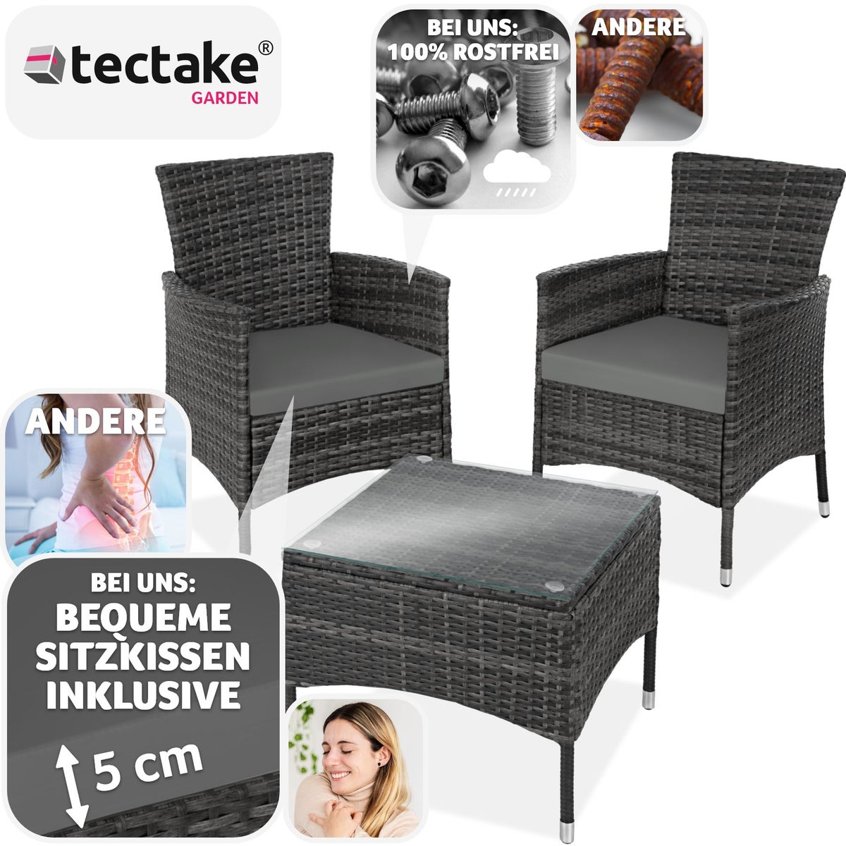 tectake Luzern rotanset voor 2 personen, 2 hoessets