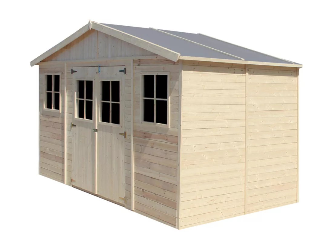 Abri de jardin en bois LES PLANCHERS IMPRÉGNÉ- H246x418x220 cm/8 m²- TIMBELA M332+M332G