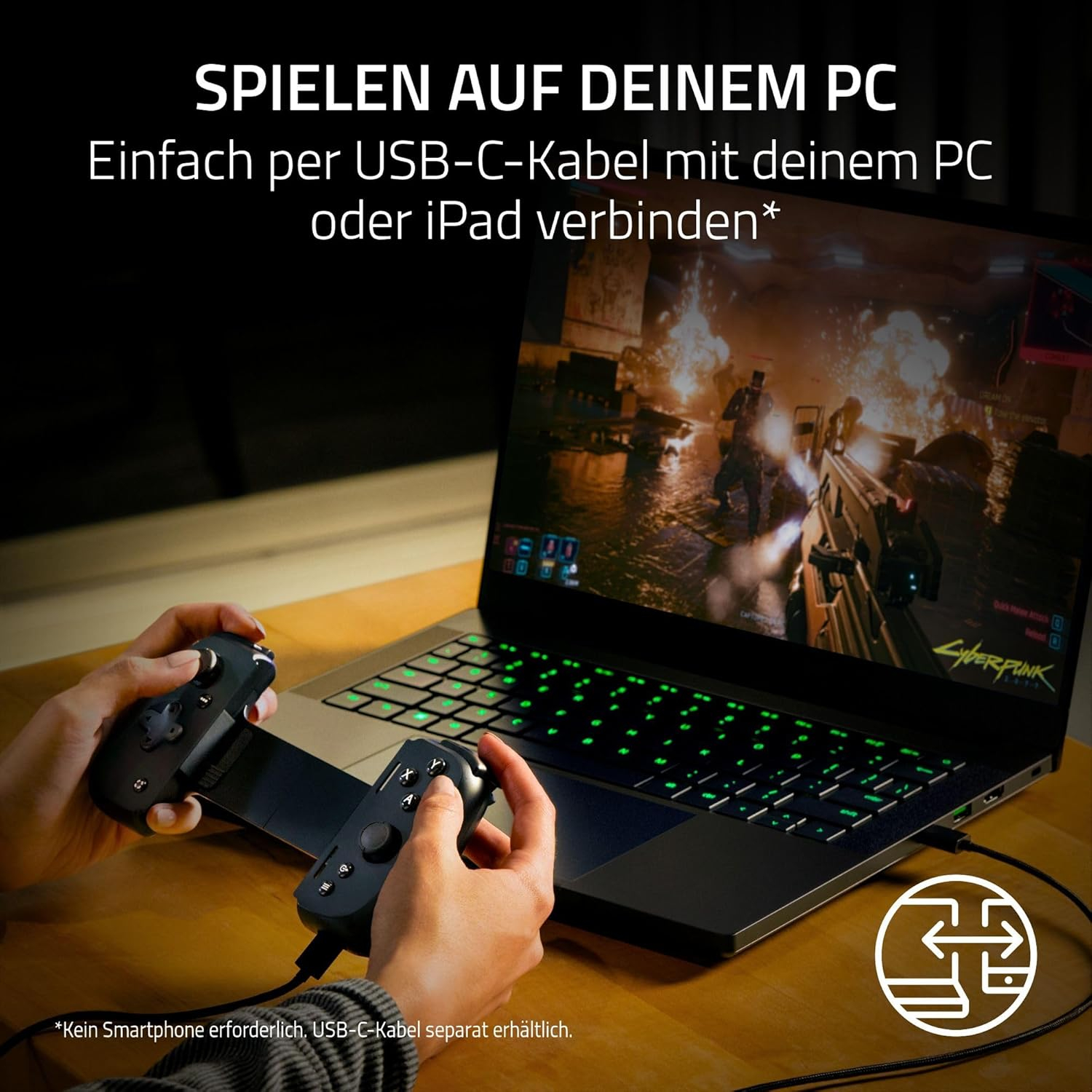 Kishi V2 Mobile Gamepad Gaming Controller für Smartphones mit USB C bis 170mm iOS/Android (RZ06-05110100-R3M1) - Schwarz