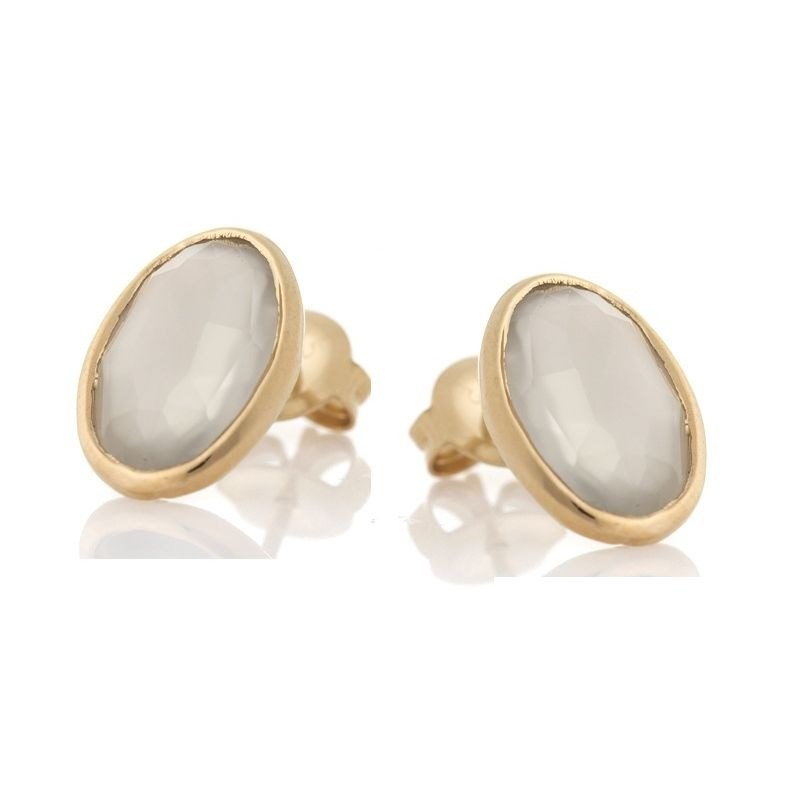 BOUCLES D'OREILLES PIERRE DE LUNE GRIS ARGENT DORE