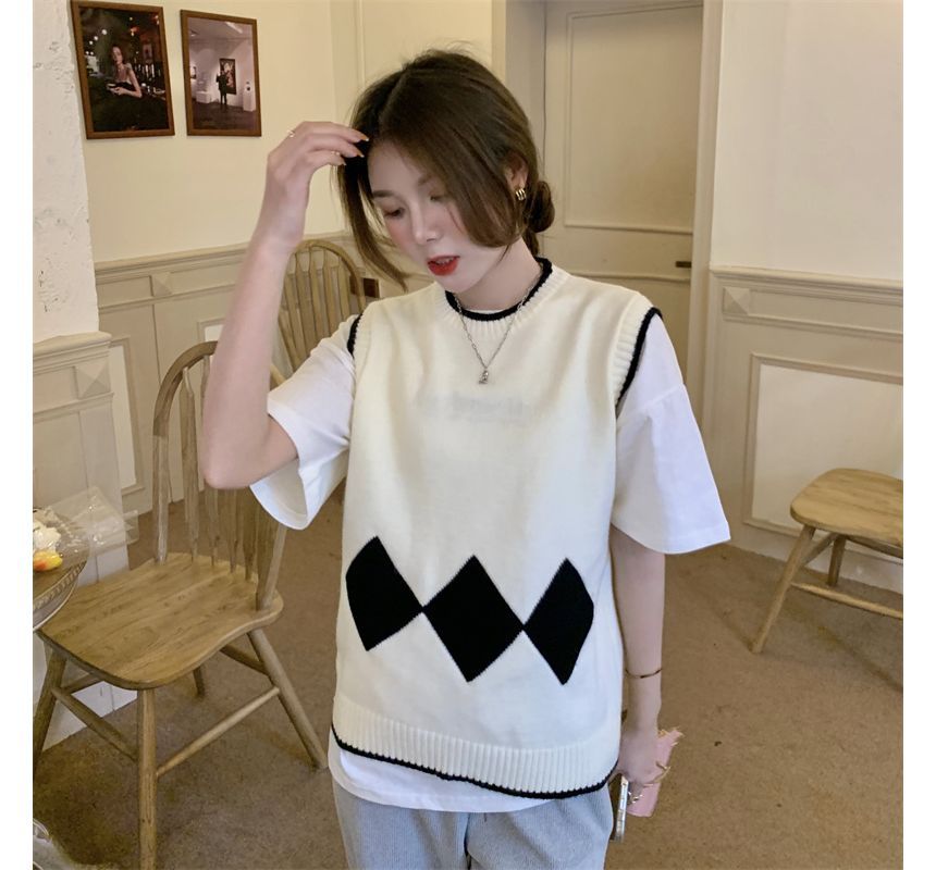 FR - Argyle Print Trui Vest